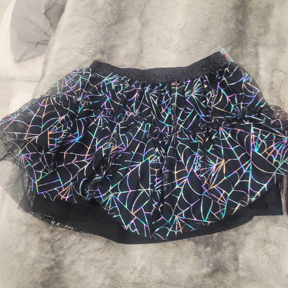 New Cat and Jack halloween spiderweb rainbow metallic tutu skirt size L - Picture 4 of 12